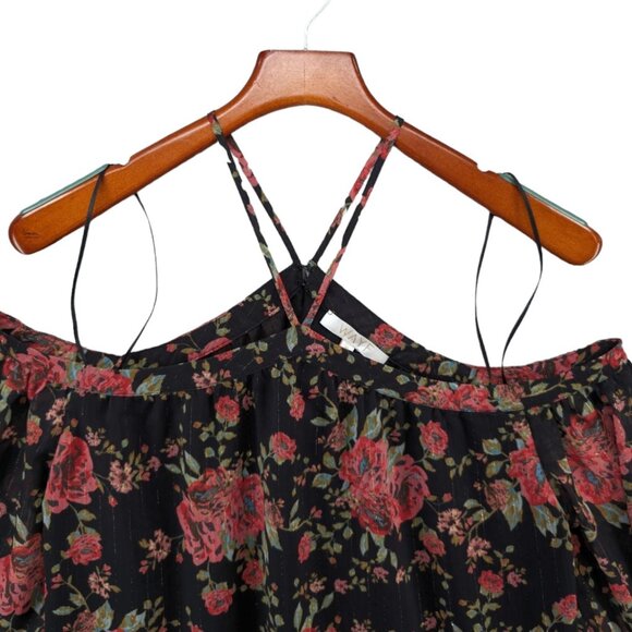 WAYF Liberty Off The Shoulder Blouse Womens Black Red Floral Metallic Size M - Picture 6 of 11
